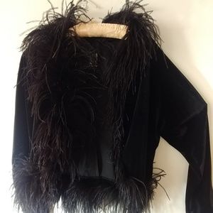 Velvet Jacket with Feather Trim
